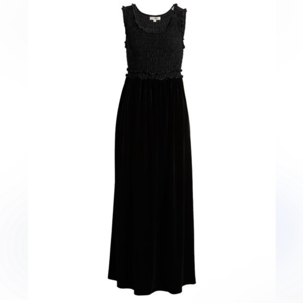 Max Studio Mixed Media smocked black velvet Maxi Dress sleeveless NWOT S & M